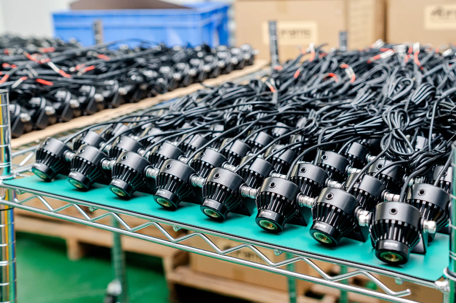 XRLL finished LED forklift safety lights on shelf